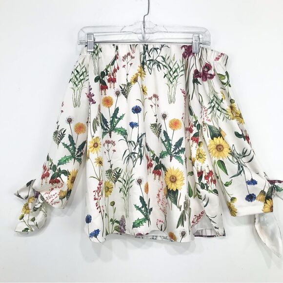 Bailey 44 Revolve Colorful Floral Botanical Off Shoulder Blouse in Chalk - Picture 4 of 16